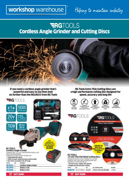 RG Tools Cordless Angle Grinder and Cutting Discs Flyer